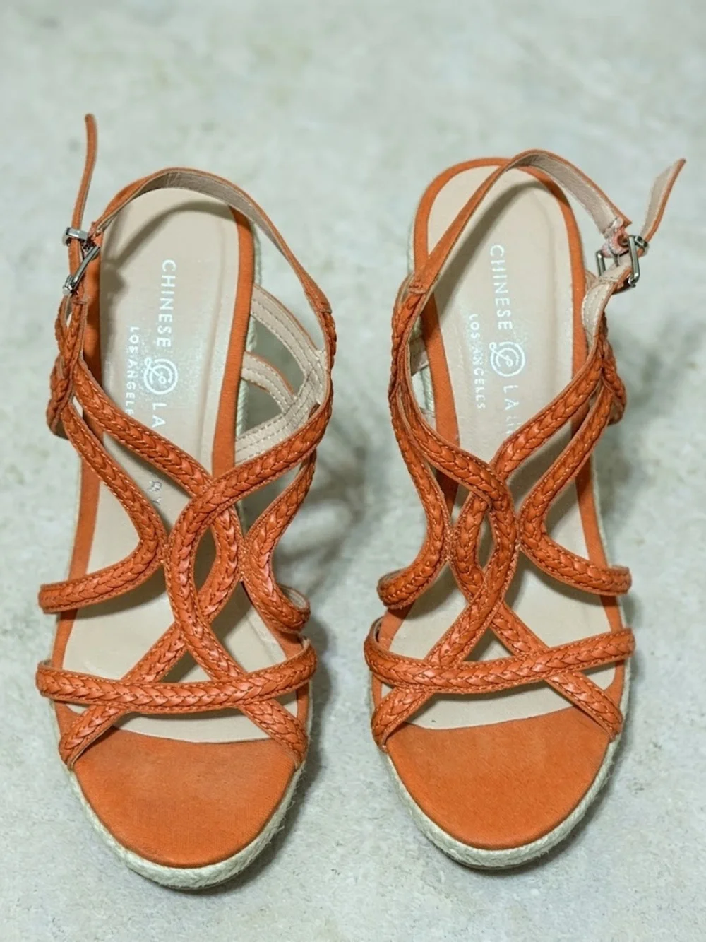Chinese Laundry Orange Braided Strappy Wedge Sandals